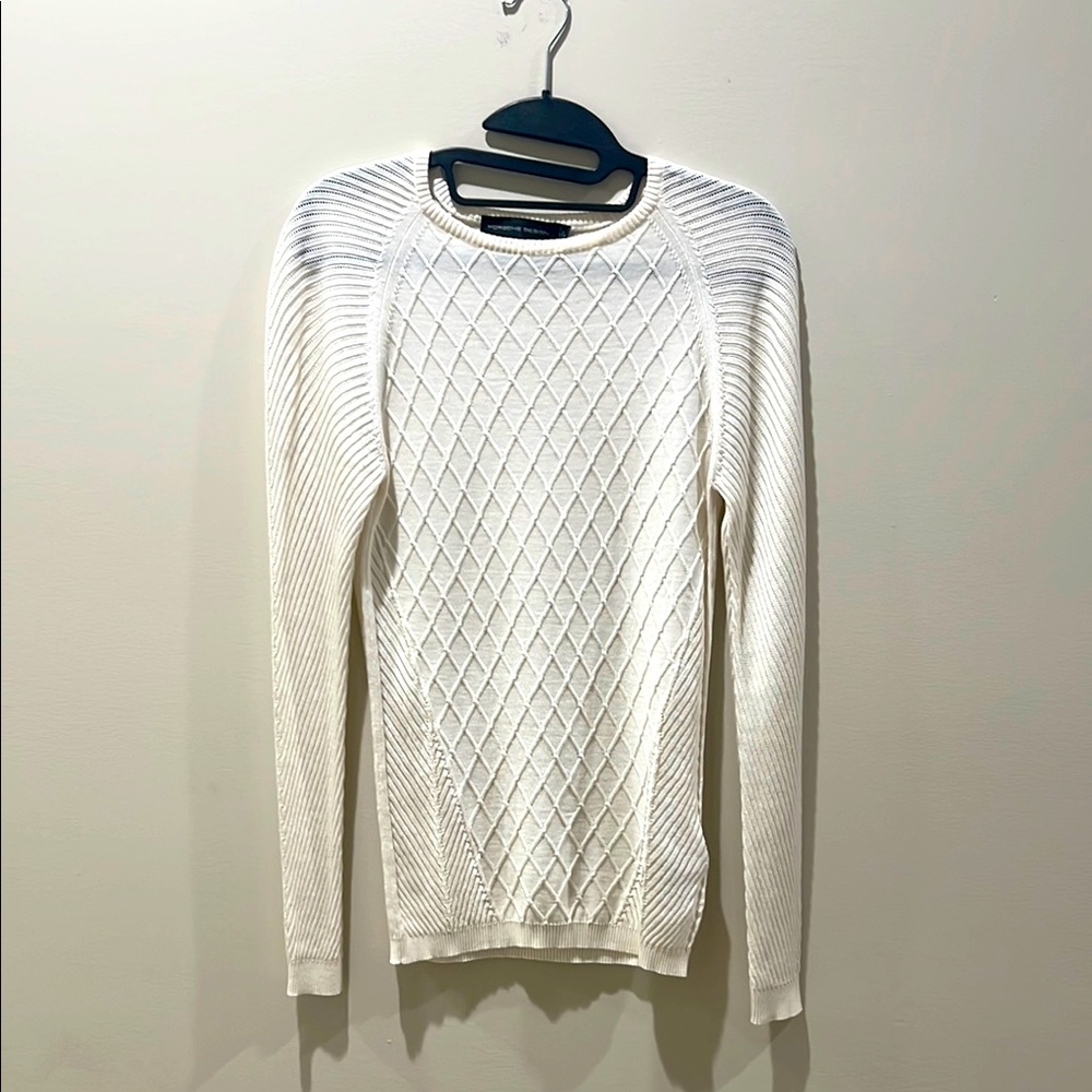 Porsche Design White Crew Neck Sweater with Textured Knit